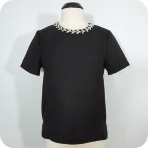 ROMEO + JUILET Blouse L LARGE Couture Women Black Jewerly Embellished Textured